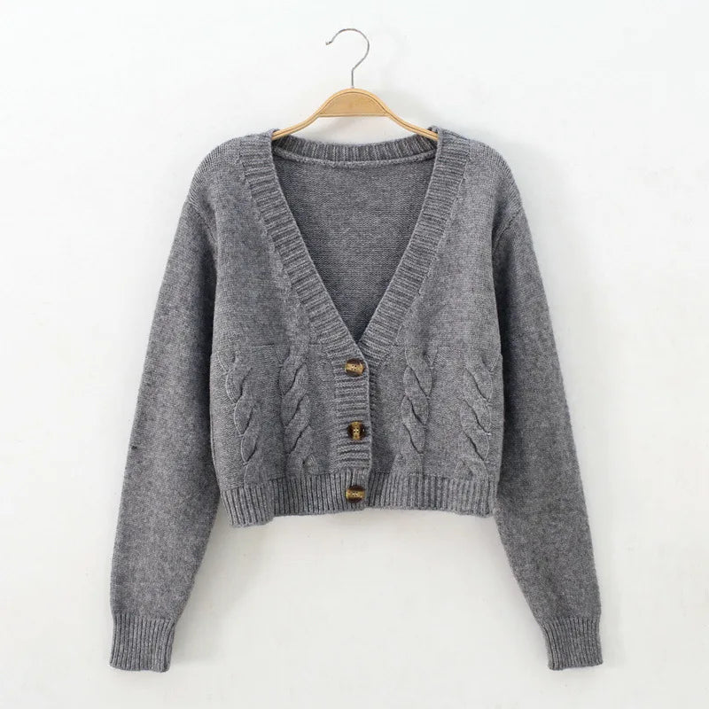 Chloe - Cropped V-Neck Knitted Cardigan