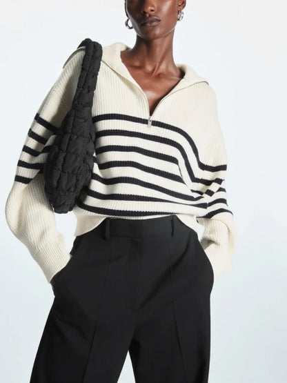 Mila - Casual Striped Half Zip Turtleneck Sweater