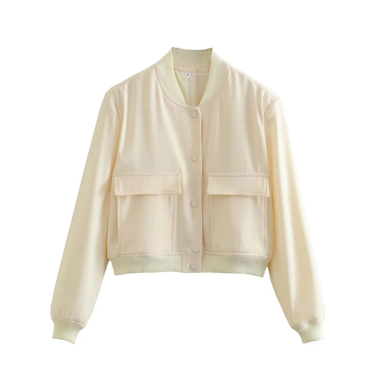 Sophie - White Cropped Bomber Jacket