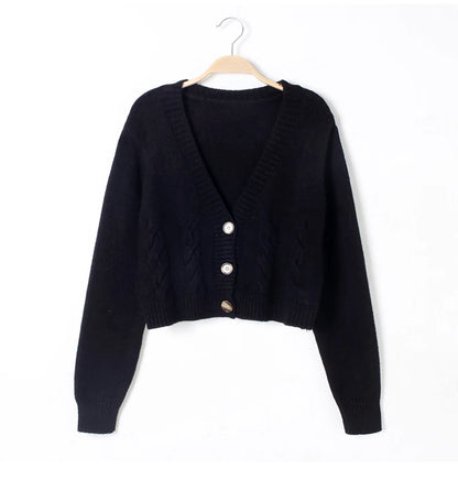 Chloe - Cropped V-Neck Knitted Cardigan