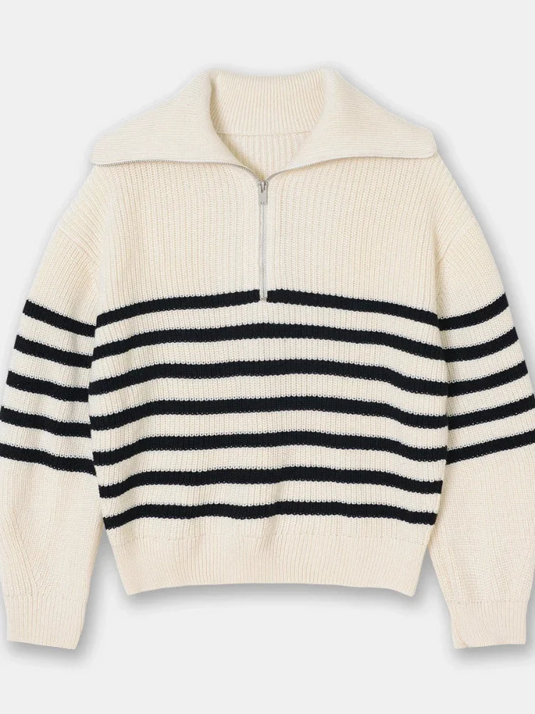 Mila - Casual Striped Half Zip Turtleneck Sweater