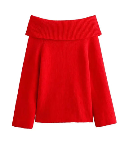 Sophie - Plain Off-Shoulder Knitted Sweater