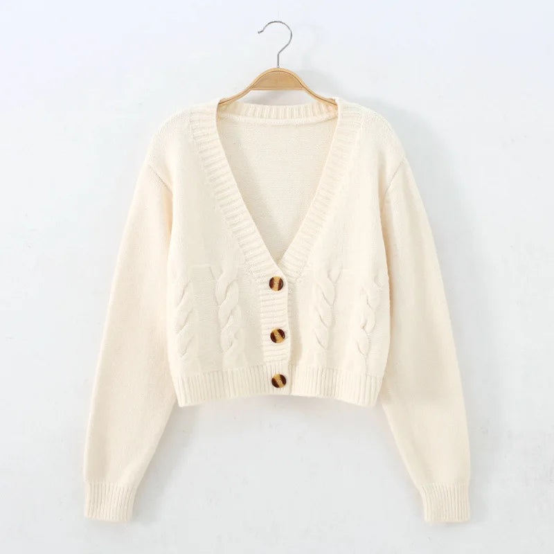 Chloe - Cropped V-Neck Knitted Cardigan