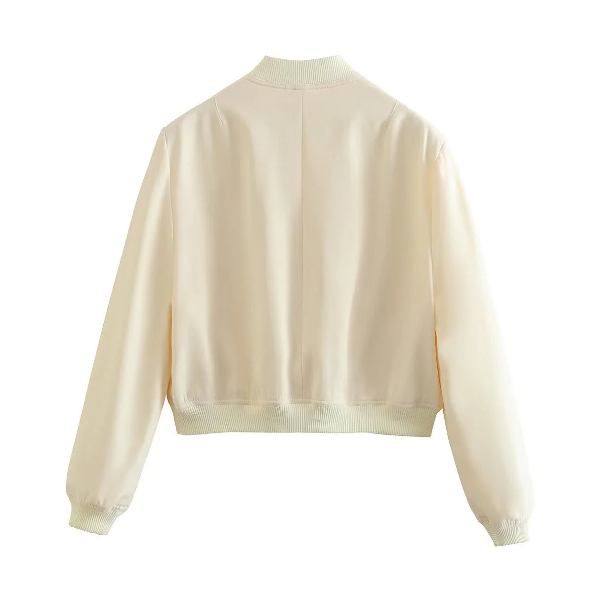 Sophie - White Cropped Bomber Jacket