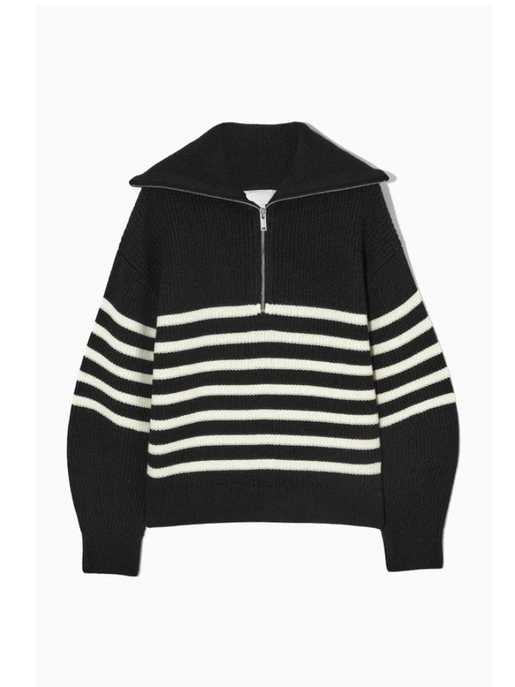 Mila - Casual Striped Half Zip Turtleneck Sweater