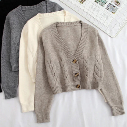 Chloe - Cropped V-Neck Knitted Cardigan