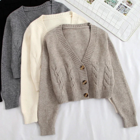 Chloe - Cropped V-Neck Knitted Cardigan