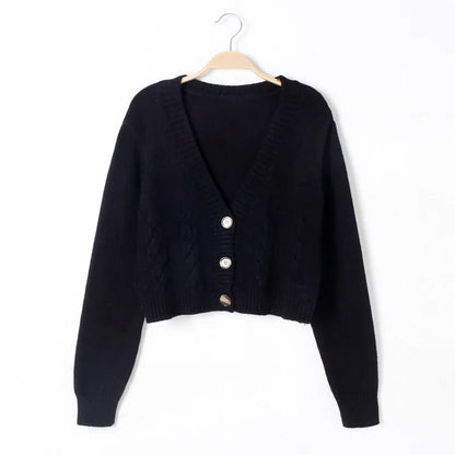 Chloe - Cropped V-Neck Knitted Cardigan