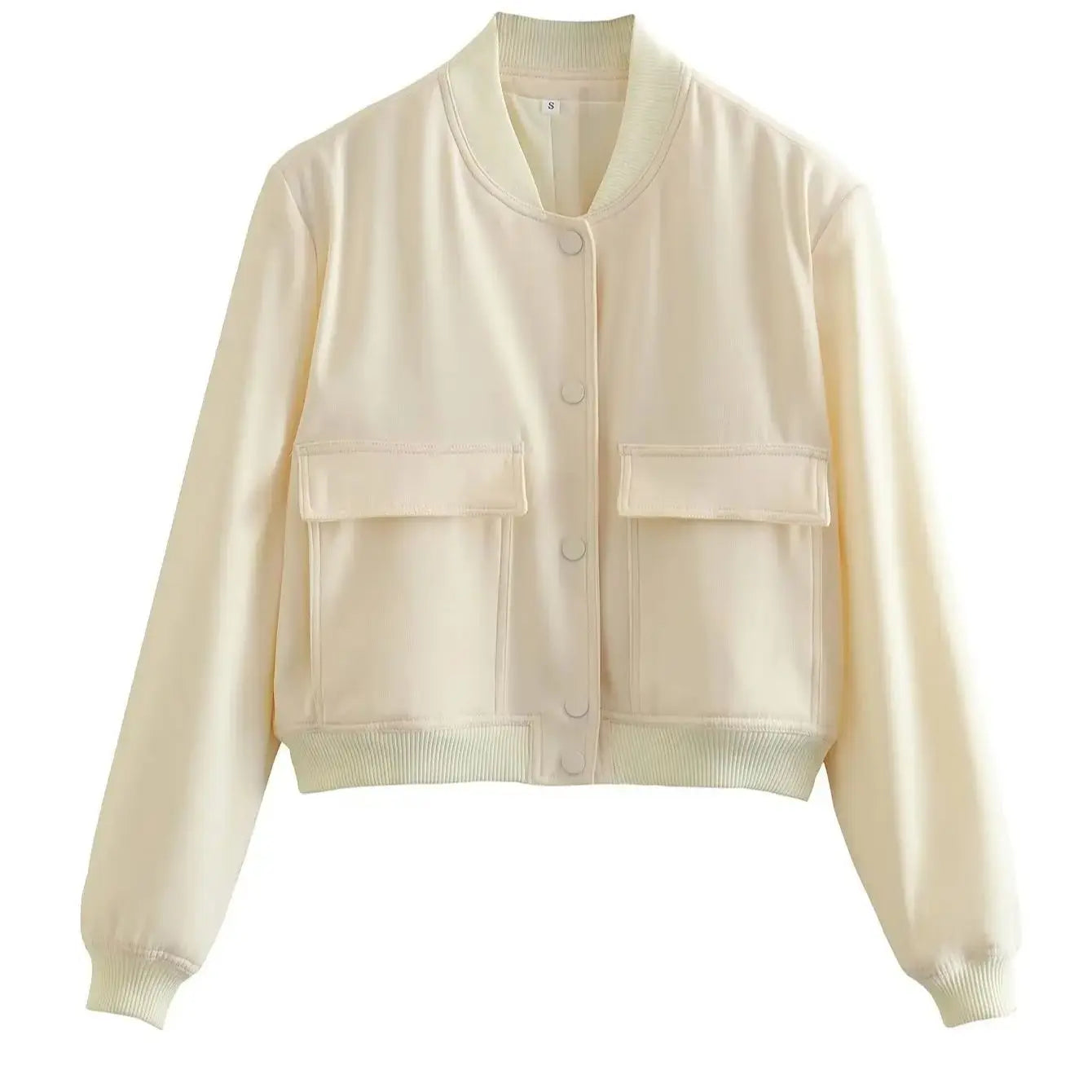 Sophie - White Cropped Bomber Jacket